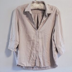 S ILLA ILLA Linen Blend AS IS Gray Button Down Textured Woven Elevated Casual